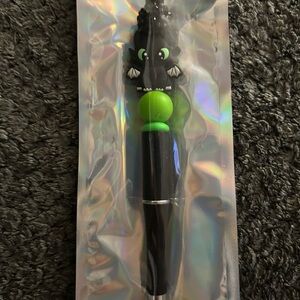 Hand Crafted Black Pen with Bright Green Dragon Topper